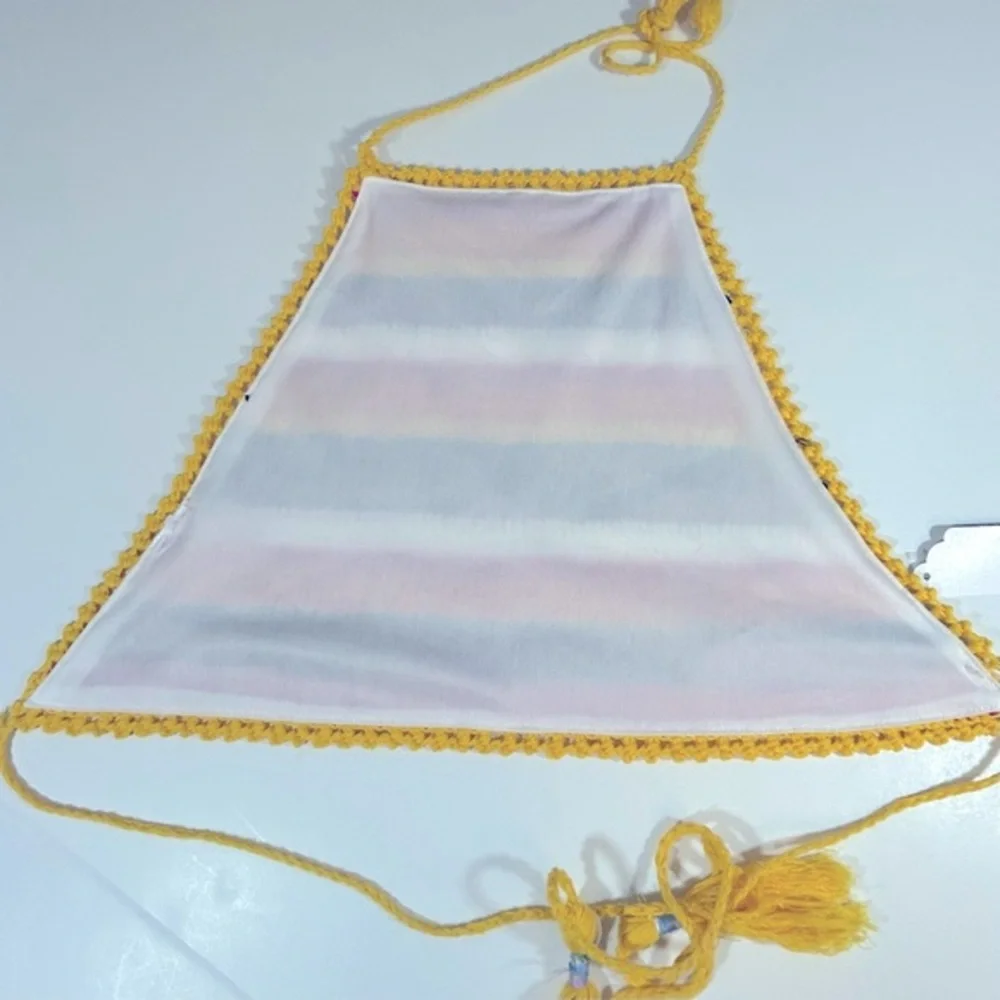 Striped Crochet Halter Crop Top‎ Size M NWT - Picture 8 of 9